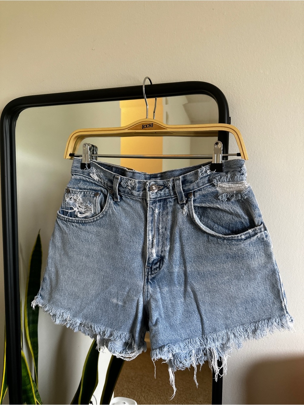 Light Wash Distressed Denim Shorts - Women